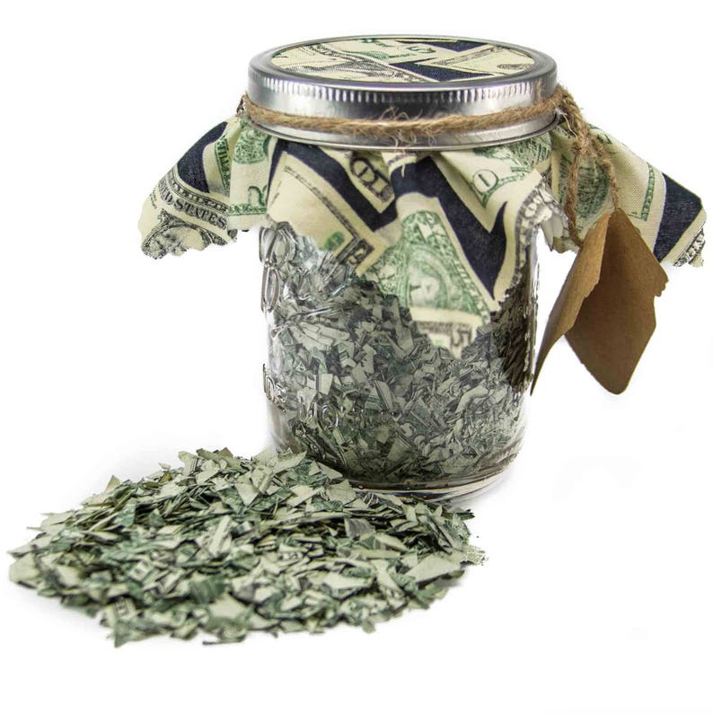 Creative Gift Card Holder \u2026 Pint Mason Jar Stuffed With Shredded US Currency