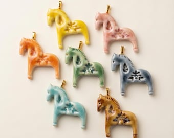 Handmade Porcelain Horse Pendant: Whimsical Ceramic charm