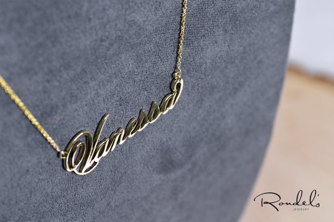 14K Gold Name Plate Necklace Etsy