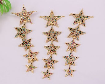 Jewelry Findings HOT 8Pcs 29mm Mixed plated Blue Enamel Star shape Copper Metal CZ Zircon beads connector pendant bracelet necklace