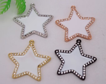 Jewelry Findings HOT 8Pcs 29mm Mixed plated Blue Enamel Star shape Copper Metal CZ Zircon beads connector pendant bracelet necklace