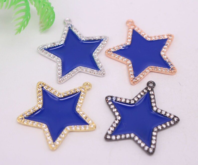 Jewelry Findings HOT 8Pcs 29mm Mixed plated Blue Enamel Star shape Copper Metal CZ Zircon beads connector pendant bracelet necklace