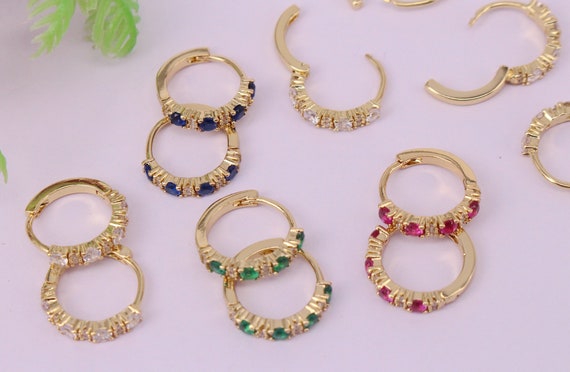 HOT 10pair 13mm Gold Plated Copper Metal Mixed Color CZ HOT 10pair 13mm Gold Plated Copper Metal Mixed Color CZ