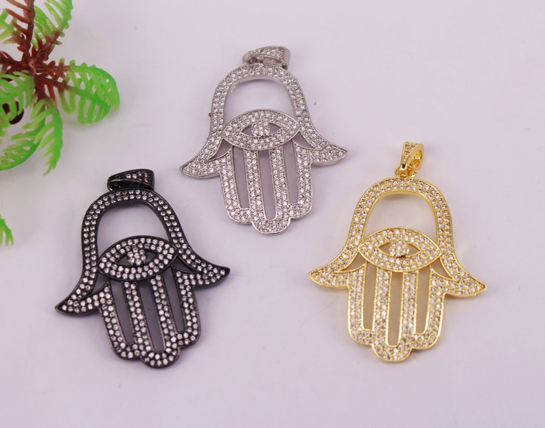 Jewelry Findings HOT 3Pcs 35x42mm Mixed plated Palm shape Copper Metal White CZ Zircon beads connector Pendant Earring Necklace