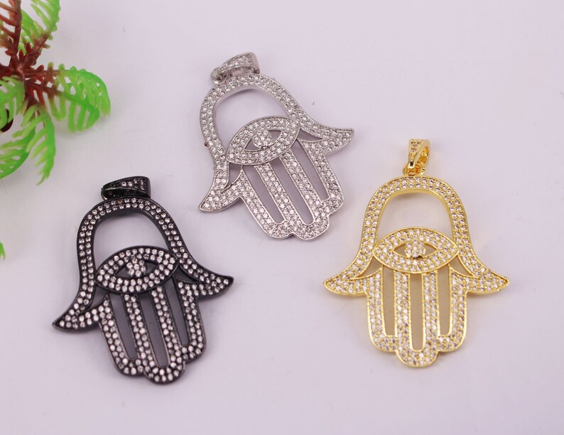 Jewelry Findings HOT 3Pcs 35x42mm Mixed plated Palm shape Copper Metal White CZ Zircon beads connector Pendant Earring Necklace