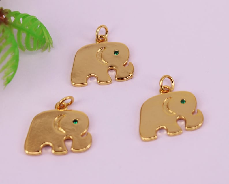HOT 30Pcs 13x18mm Gold plated Elephant shape Copper Metal Green eye CZ beads connector pendant bracelet necklaceEarring,Jewelry Findings