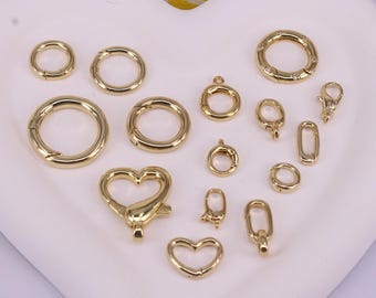 HOT 10Pcs 10-25mm Gold plated Mixed 15 kinds shape Copper Metal Lobster Spring Clasps for Making Jewelry Findings