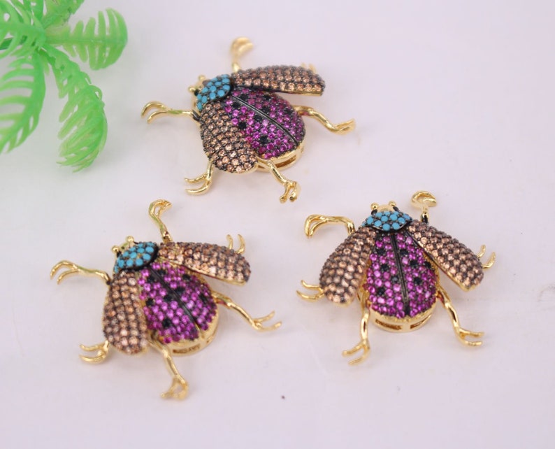 HOT 5-10Pcs 26x29mm Gold plated Beetle shape Copper Metal Mixed CZ Zircon beads connector pendant bracelet necklace Jewelry Findings