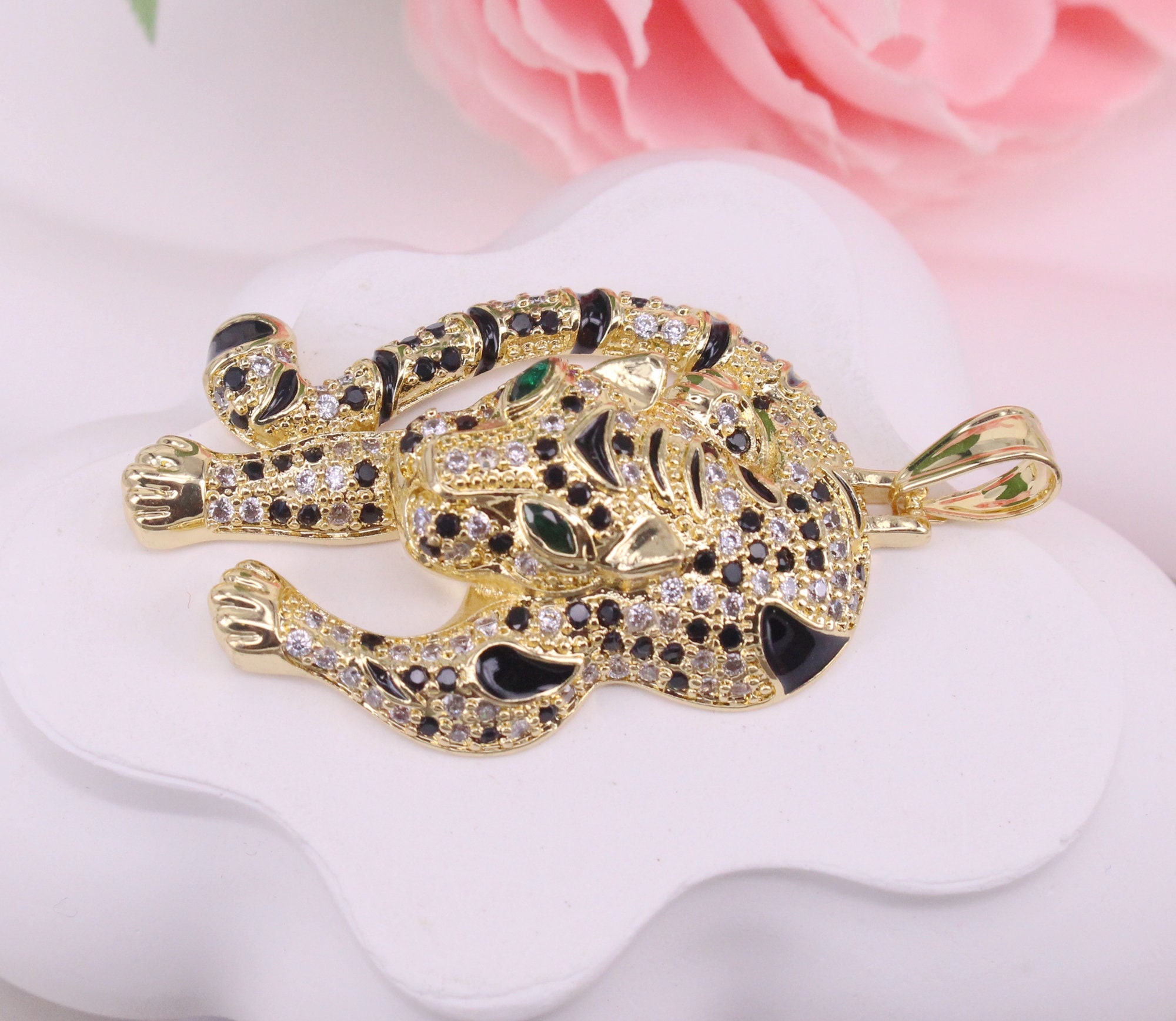 HOT 5pcs 27x50mm Gold Plated Tiger/leopard Black Enamel
