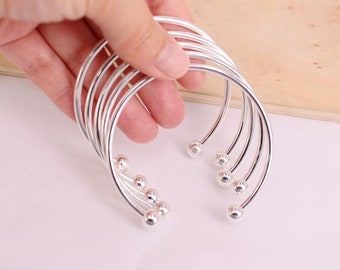 HOT DIY 10pcs/lot 65mm Silver Plated Copper metal Screw end Cuff Charm bracelet bangle Fit Hole beads jewelry findings