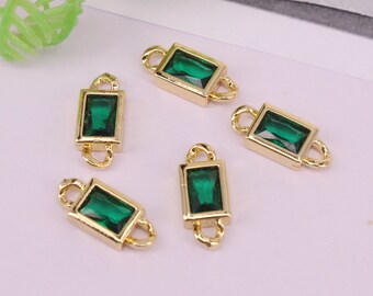 HOT 20Pcs 5x12mm Gold plated Rectangle shape Copper Metal Green CZ /Zircon beads connector pendant/Earring/necklace/Charm ,Jewelry Findings