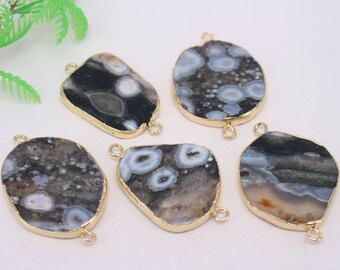 HOT 5-10pcs Gold plated Freedom Shape Nature Ocean jasper Druzy Geode connector ,Drusy Crystal Gem stone Pendant Beads, Jewelry findings