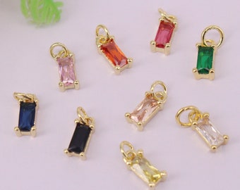 HOT 30Pcs 3x8mm Gold plated Rectangle shape Copper Metal Mixed CZ /Zircon beads connector pendant/Earring/necklace/Charm ,Jewelry Findings
