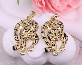 ゴールド　ブローチ HOT 5pcs 27x50mm Gold Plated Tiger/leopard Black Enamel