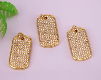 10Pcs 11x22mm Gold plated Rectangle shape Copper Metal White CZ/Zircon beads connector pendant / bracelet /necklace/Earring,Jewelry Findings