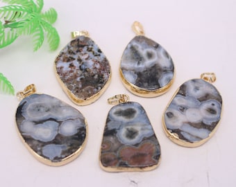Fashion 5-10pcs Gold plated Freedom Shape Nature Ocean jasper Druzy Geode Pendant ,Drusy Crystal Gem stone connector Beads, Jewelry findings