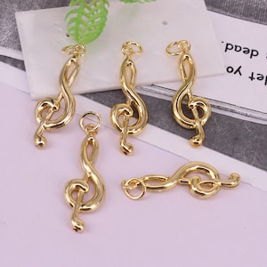 HOT 20Pcs 10x34mm Gold plated Musical note shape Copper Metal beads connector pendant /bracelet /necklace/Earring/Charm,Jewelry Findings