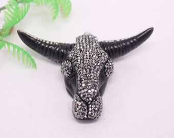 人気商品 20個入り 黒牛骨角/牛頭/牛角/雄牛角コネクタ 黒と黄色の