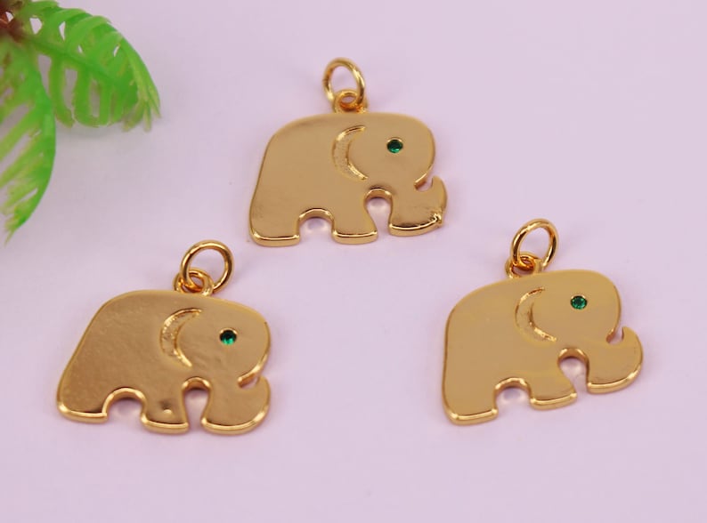 HOT 30Pcs 13x18mm Gold plated Elephant shape Copper Metal Green eye CZ beads connector pendant bracelet necklaceEarring,Jewelry Findings