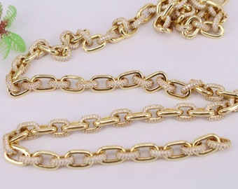 HOT 1 Meter 10x14mm Oval beads Cubic Zirconia Brass Chain , Gold plated Bulk Chain By Foot , Chain Jewelry Making Supply for DIY