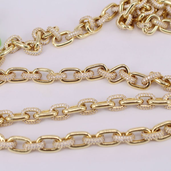 HOT 1 Meter 10x14mm Oval beads Cubic Zirconia Brass Chain , Gold plated Bulk Chain By Foot , Chain Jewelry Making Supply for DIY