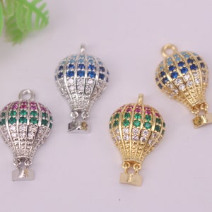 10Pcs 13x22mm Mixed plated Hot air balloon shape Copper Metal Mix CZ/Zircon beads connector pendant/necklace/Earring/Charm,Jewelry Findings