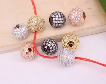 HOT 20Pcs 6/8/10/12mm Mix plated Round shape Copper Metal White CZ / Zircon beads connector pendant / bracelet / necklace , Jewelry Findings