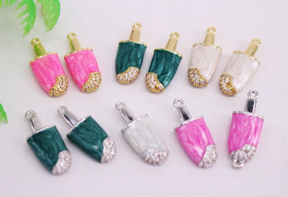HOT 10Pcs 9x21mm Mixed plated Mix color Enamel Popsicle shape Copper Metal CZ /Zircon beads connector pendant / necklace , Jewelry Findings