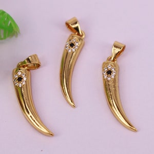 HOT 10Pcs 5x24mm Gold plated Chili / Horn shape Copper Metal CZ /Zircon beads connector pendant /bracelet/necklace/Earring ,Jewelry Findings