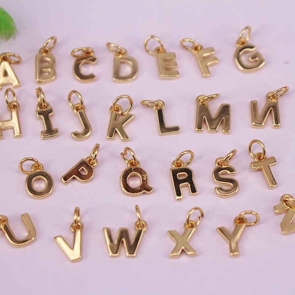 HOT 26pcs 6-8mm x 9-11mm Gold plated Alphabet A-Z Letters Pendant beads, Copper Metal beads , connector Earrings /necklace ,Jewelry Findings