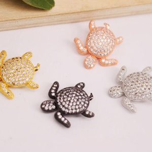 HOT 8Pcs 20x20mm Mix plated Tortoise shape Copper Metal White CZ /Zircon beads connector pendant / bracelet / necklace , Jewelry Findings