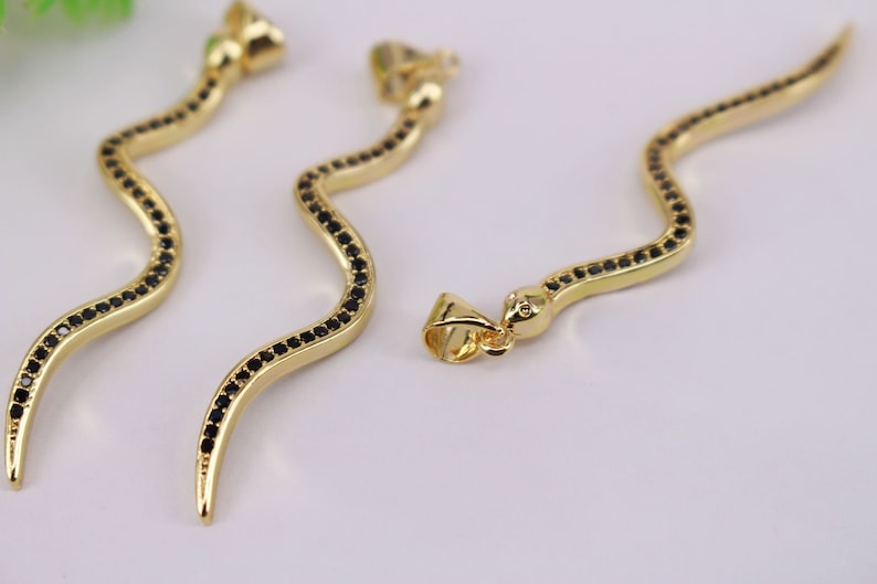 HOT 10Pcs 2x44mm Gold plated snake shape Copper Metal Black CZ Zircon beads connector pendant Earring necklace Jewelry Findings