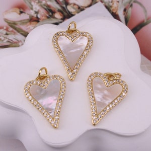 HOT 10 stuks 15 x 21 mm verguld hartvorm koper metaal zirkonia/zirkoon schelp kralen connector hanger/bedel/ketting/oorbellen, sieraden bevindingen