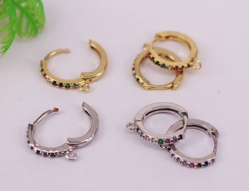 Jewelry Findings HOT 10pair 14mm Gold and Silver plated Copper Metal Multicolor CZ Zircon beads connector pendant Earrings necklace