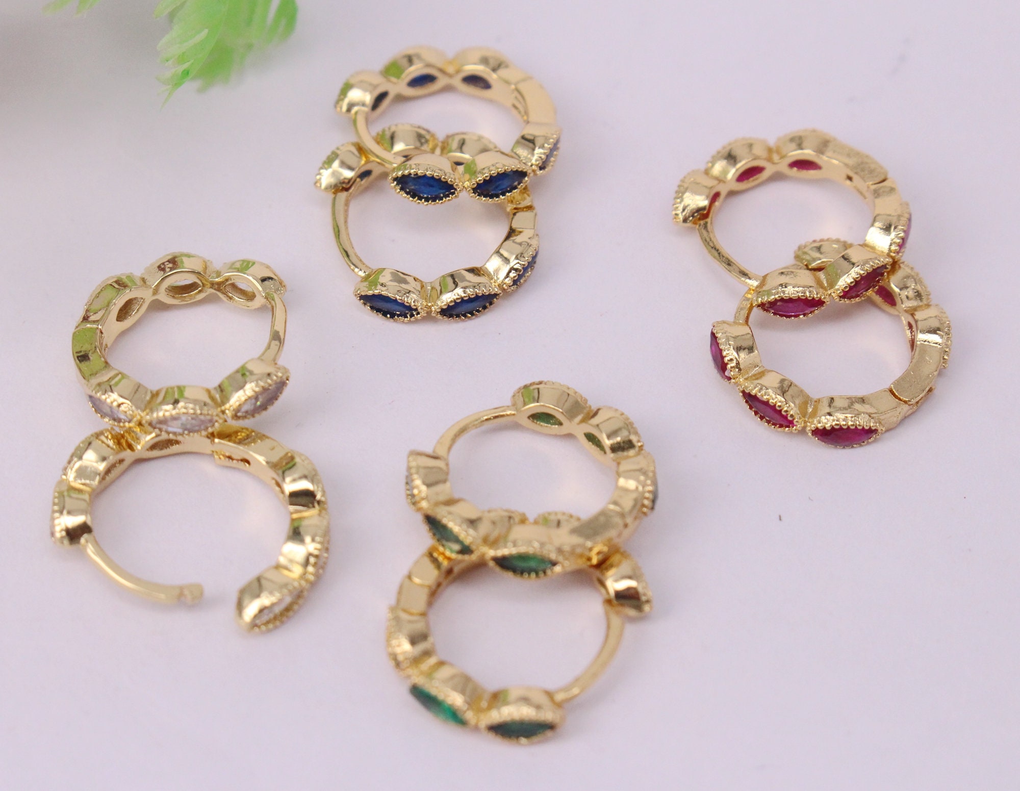 HOT 10pair 13x15mm Gold Plated Copper Metal Mixed Color Cz