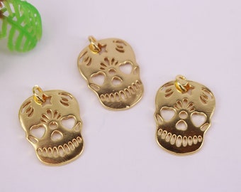 HOT 20Pcs 15x22mm Gold plated Skull shape Copper Metal beads connector pendant / Earrings / necklace ,Jewelry Findings