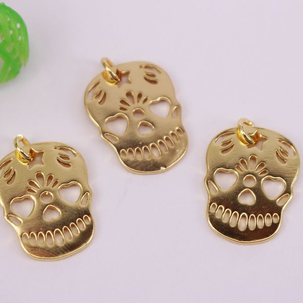 HOT 20Pcs 15x22mm Gold plated Skull shape Copper Metal beads connector pendant / Earrings / necklace ,Jewelry Findings