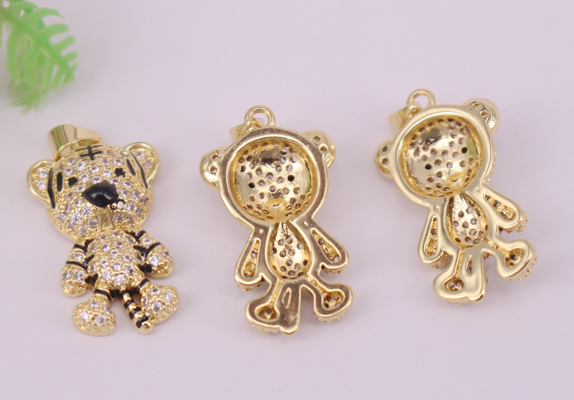 HOT 5pcs 16x28mm Gold Plated Tiger Shape Copper Metal CZ