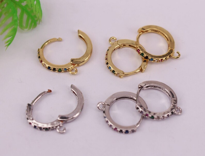 Jewelry Findings HOT 10pair 14mm Gold and Silver plated Copper Metal Multicolor CZ Zircon beads connector pendant Earrings necklace