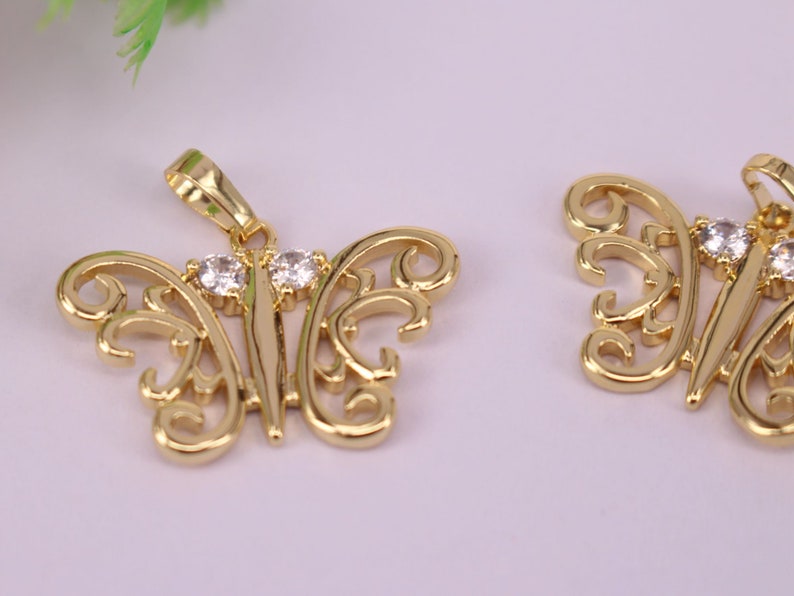 Jewelry Findings HOT 20Pcs 15x25mm Gold plated Butterfly shape Copper Metal White CZ Zircon beads connector pendant bracelet necklace