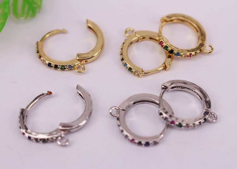 Jewelry Findings HOT 10pair 14mm Gold and Silver plated Copper Metal Multicolor CZ Zircon beads connector pendant Earrings necklace