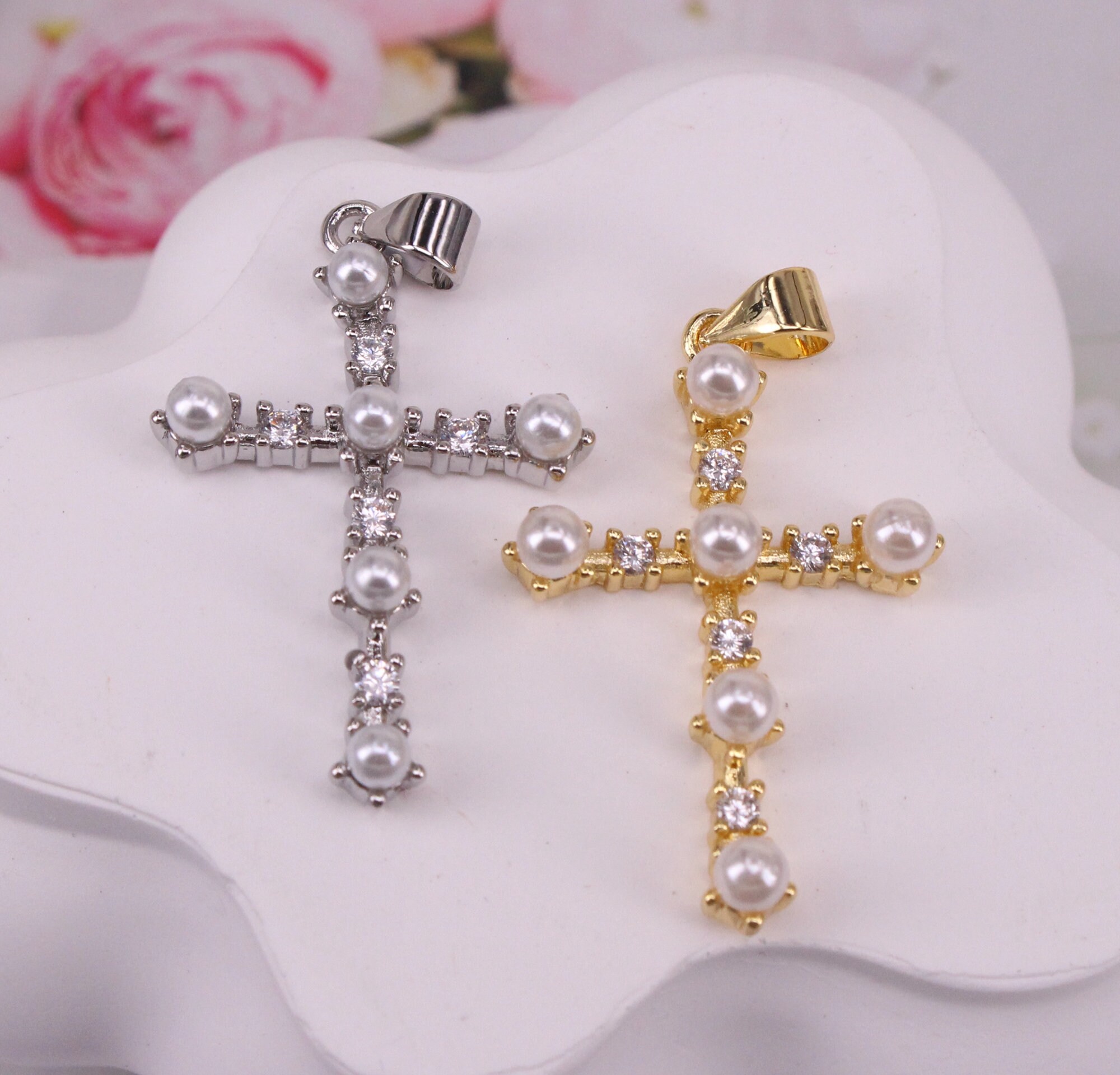 HOT 10pcs 20x30mm Mixed Plated Cross Shape Copper Metal Cz