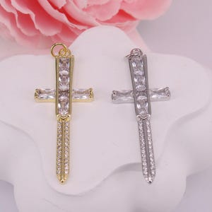 HOT 10Pcs 15x41mm Mixed plated Cross/Sword shape Copper Metal CZ /Zircon beads connector pendant /Earring/necklace/Charm ,Jewelry Findings