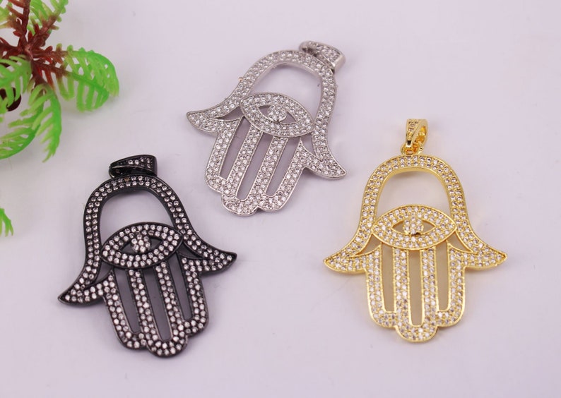 Jewelry Findings HOT 3Pcs 35x42mm Mixed plated Palm shape Copper Metal White CZ Zircon beads connector Pendant Earring Necklace