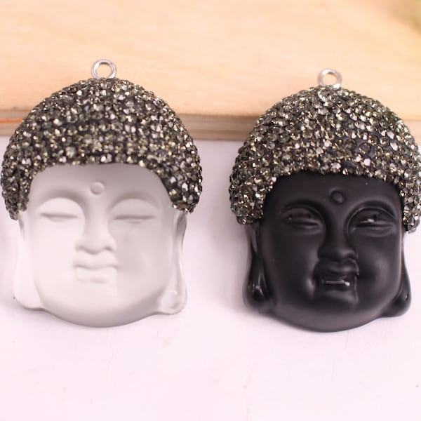 12pcs 30x41mm Black and White Nature Obsidian Buddha Druzy Geode Drusy Crystal rhinestone Gem stone Pendant Beads, Glass Jewelry findings