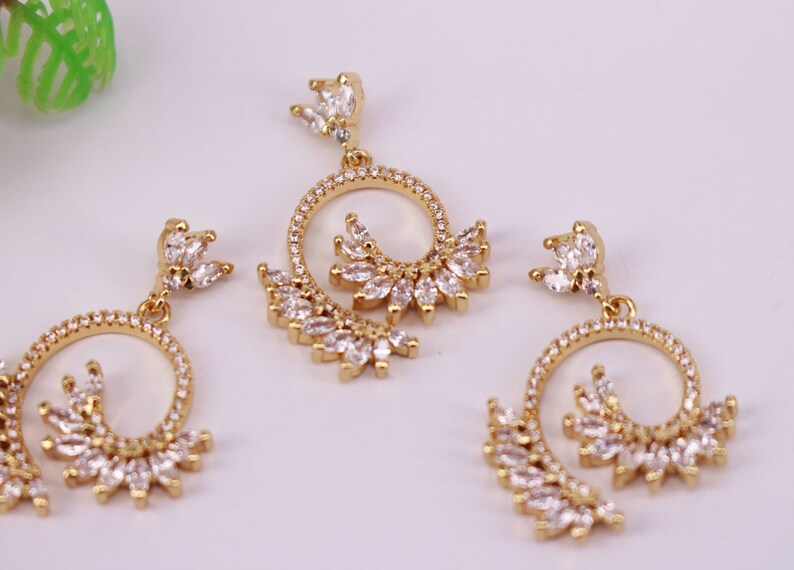 Jewelry Findings HOT 5Pcs 20x22mm Gold plated Copper Metal White CZ Zircon beads connector pendant earrings necklace
