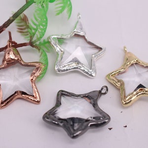 HOT 8Pcs/lot 45mm Star shape Natural Clear Crystal Pendant beads,Mixed plated connector necklace Jewelry Findings