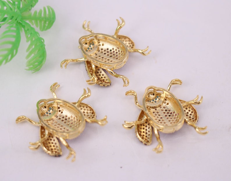 HOT 5-10Pcs 26x29mm Gold plated Beetle shape Copper Metal Mixed CZ Zircon beads connector pendant bracelet necklace Jewelry Findings