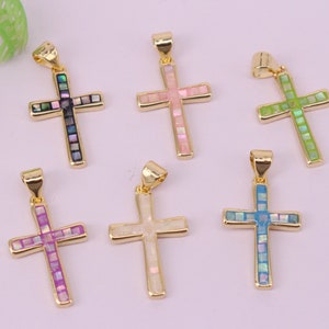HOT 10Pcs 13x21mm Gold plated Cross shape Copper Metal Mixed color Shell beads connector pendant/Earrings/necklace/charm
