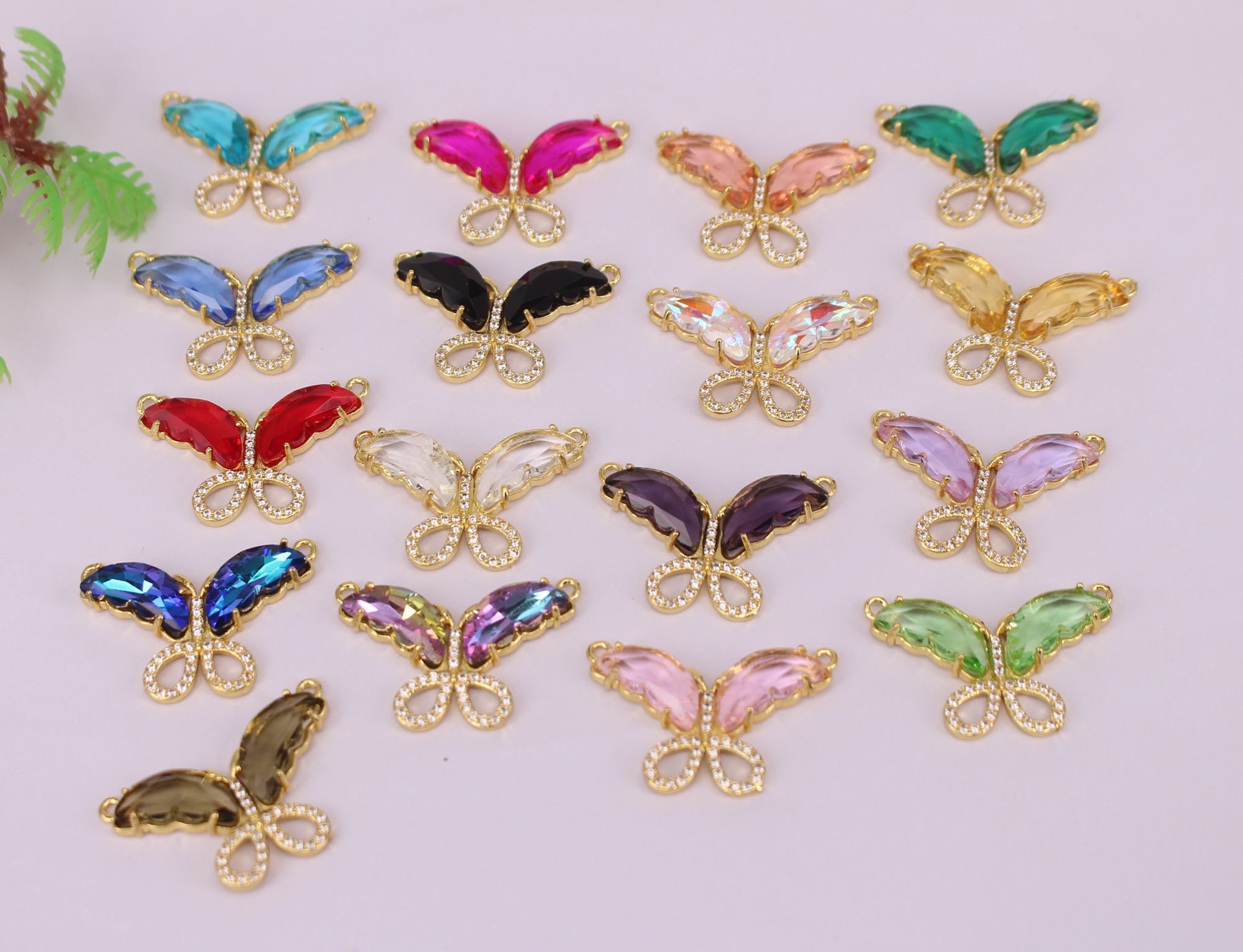 10Pcs 21x31mm Gold plated Mixed Glass color Butterfly Copper | Etsy
